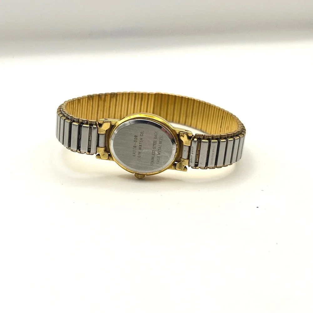 Elgin Ladies Quartz Watch Gold Tone Expansion Band White Dial EX118-009 Vintage